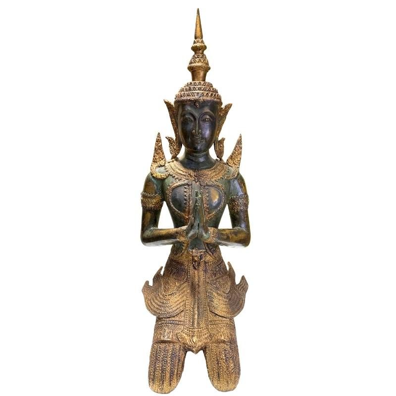 Antikes Paar thailändischer Tempelwächterfiguren aus Bronze im traditionellen Design