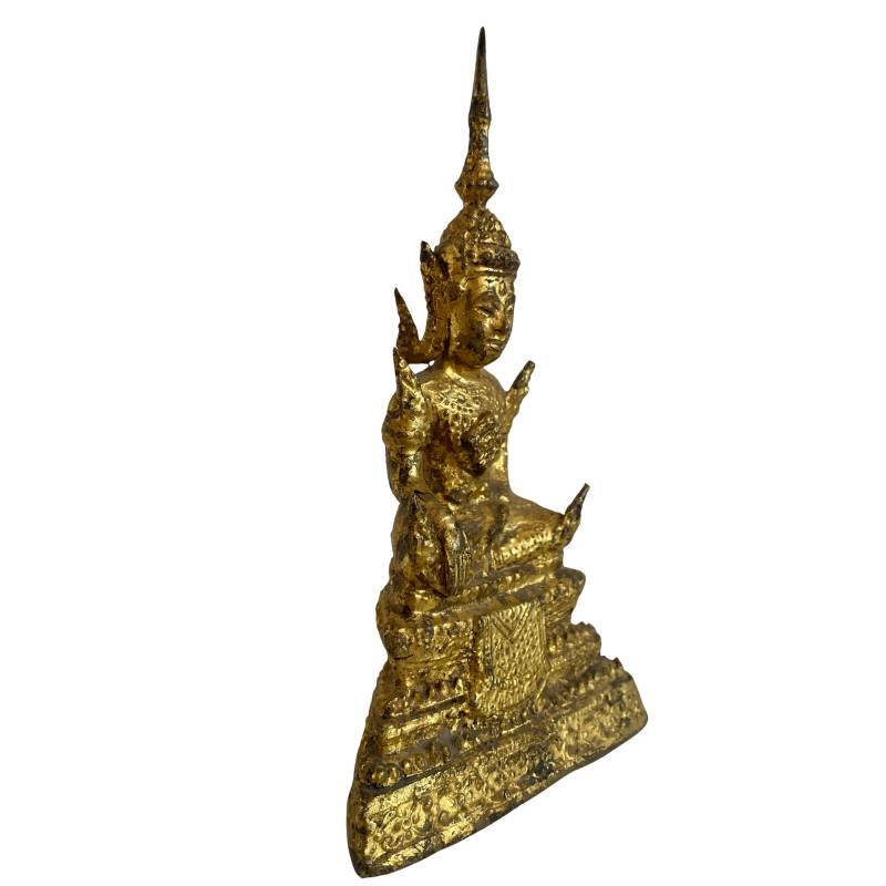 Siamesischer Bronze-Buddha in Bhumisparsha-Mudra mit schlanker Flamme (Ushnisha)