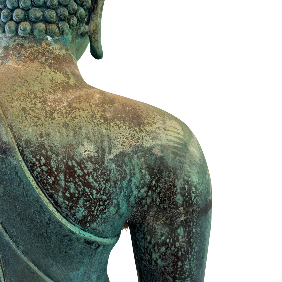 Detail van patina en oppervlakteslijtage op de achterzijde van de schouder