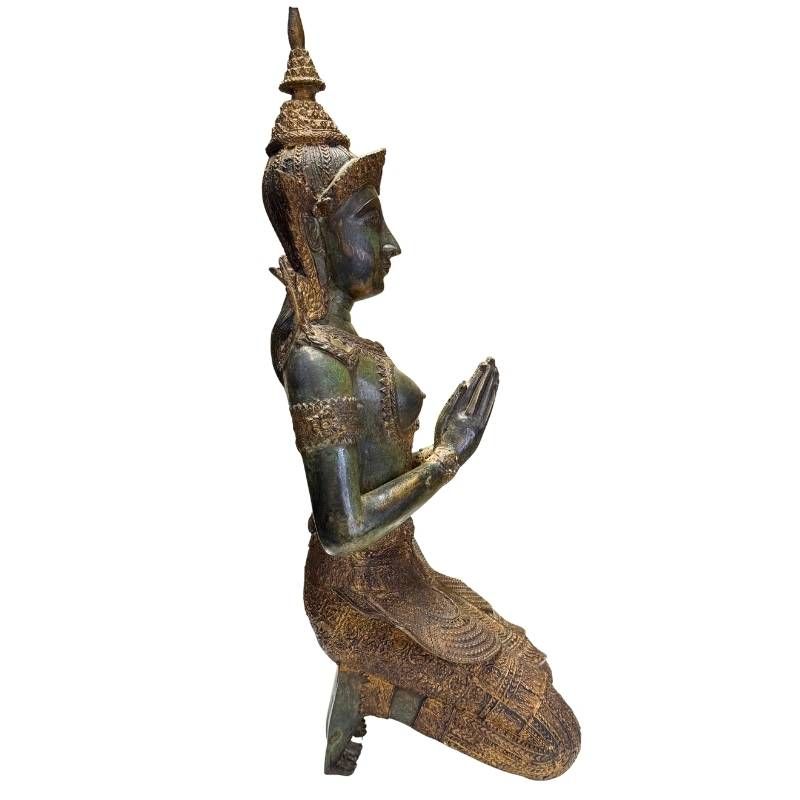 Paar thailändischer Tempelwächterfiguren aus Bronze aus dem 19. Jahrhundert mit authentischer Patina