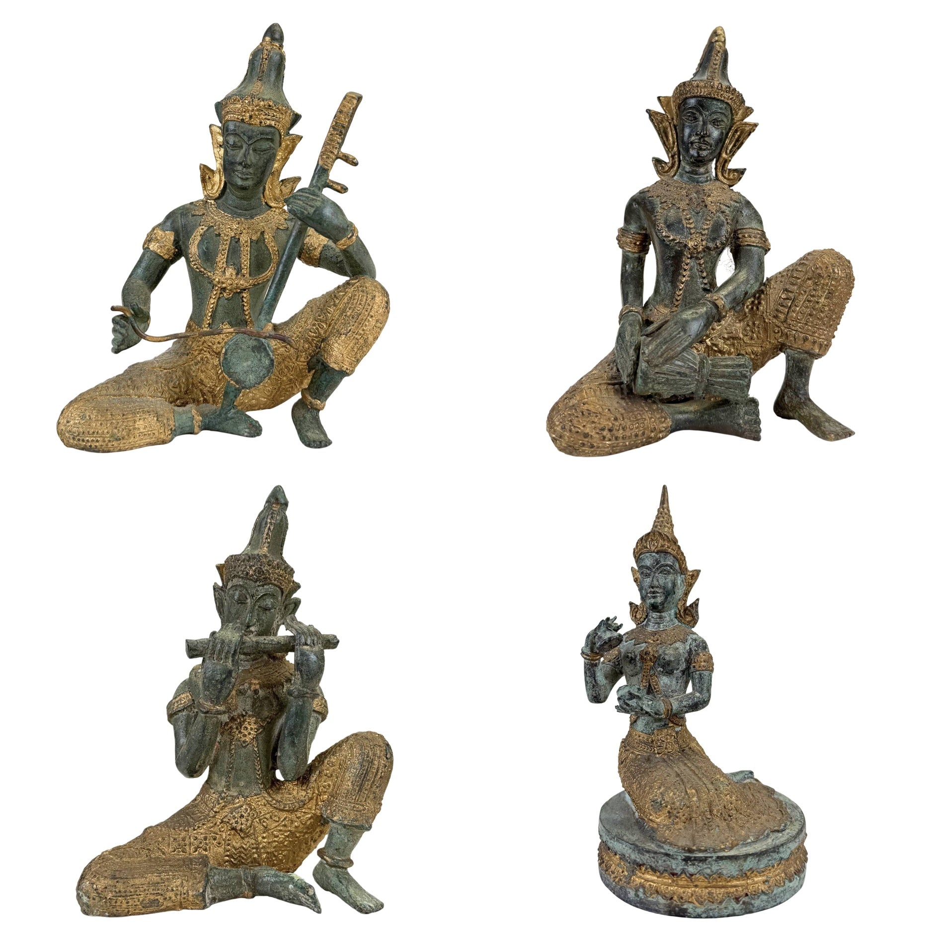 Thailand Rattanakosin Set aus 4 Bronzemusikern und Tänzern
