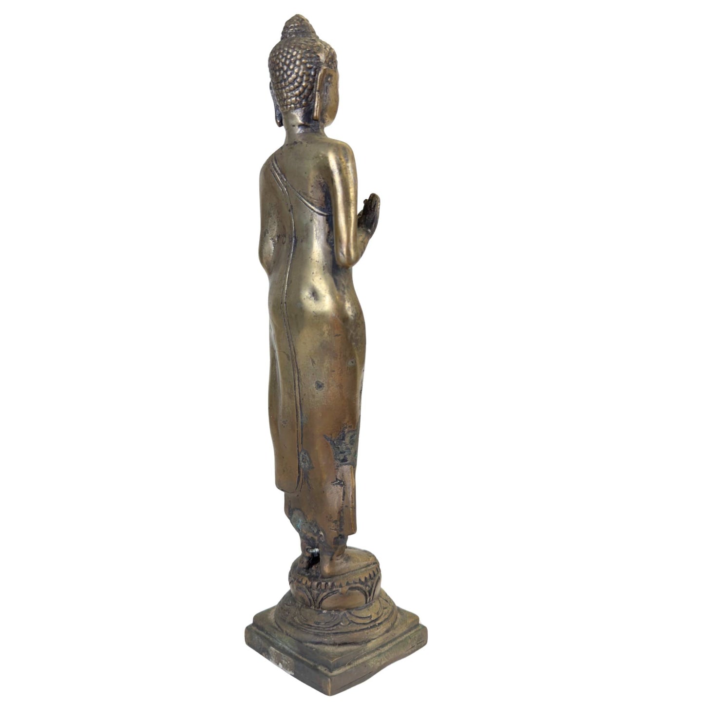 Antike thailändische Altarstatue aus Bronze mit einer reichen, natürlichen Alterspatina.