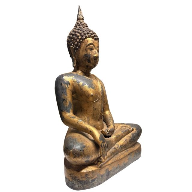 Thailändische Buddha-Statue aus Bronze mit natürlicher Patina