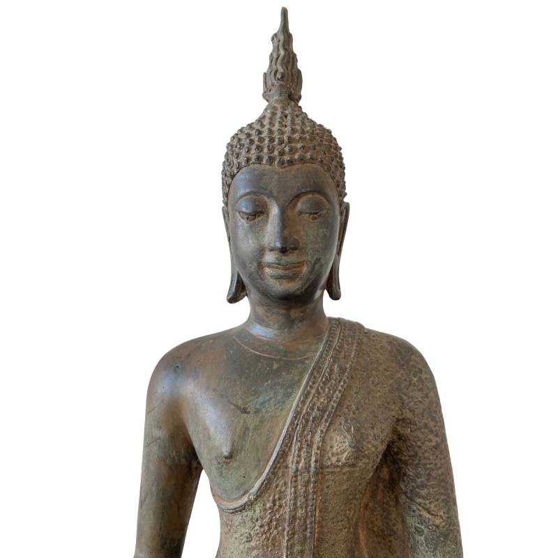 Thailändische Buddha-Statue aus Bronze mit natürlicher Patina