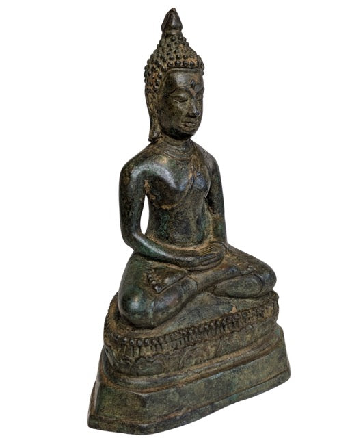 Thailändische Buddha-Statue aus Bronze mit natürlicher Patina