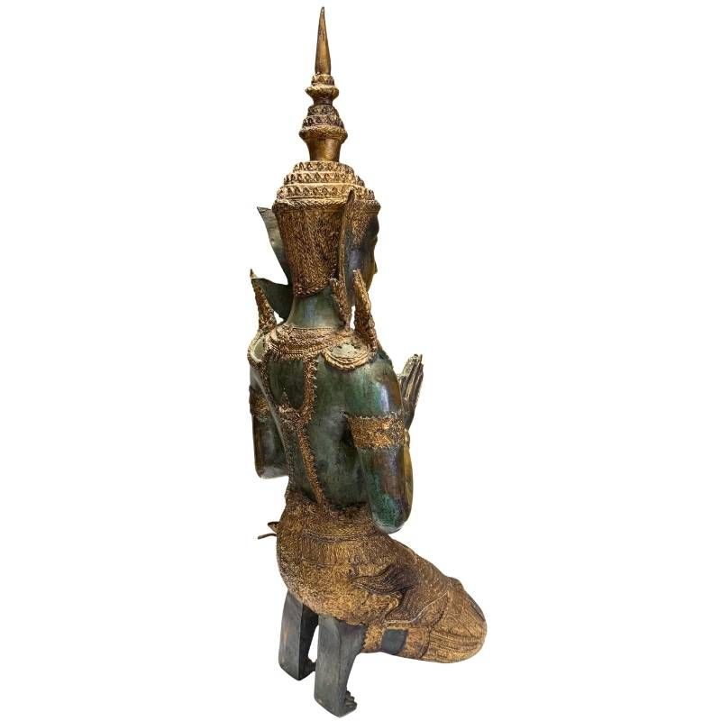 Antike thailändische Tempelwächter aus Bronze als Schutzfiguren für den Innenraum