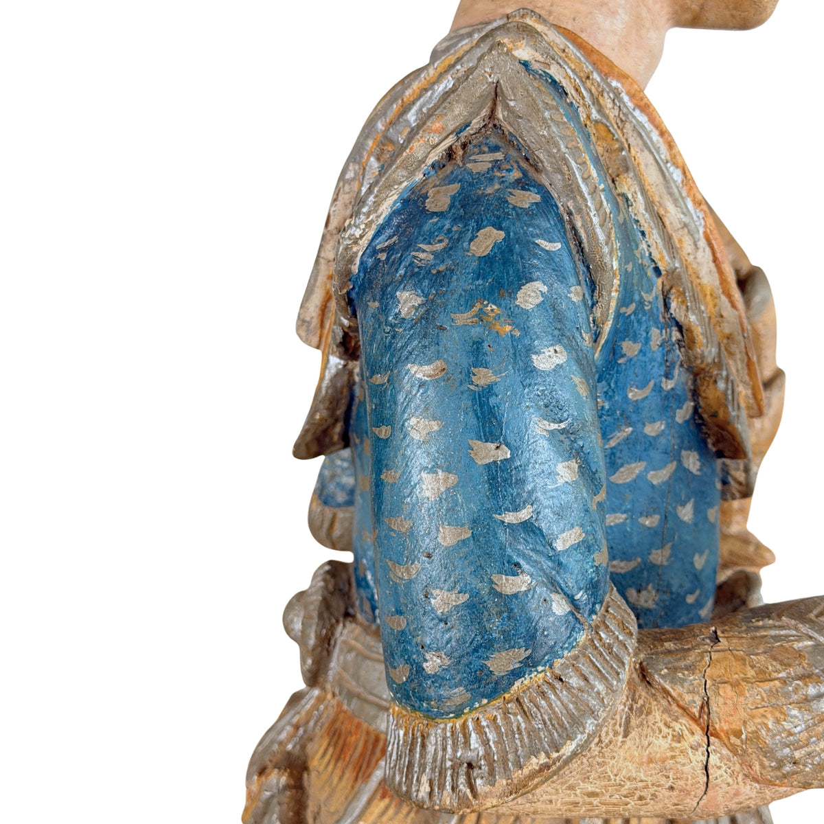 Thailändische Wächterfigur: blauer Ärmel mit aufragendem Schulterschmuck