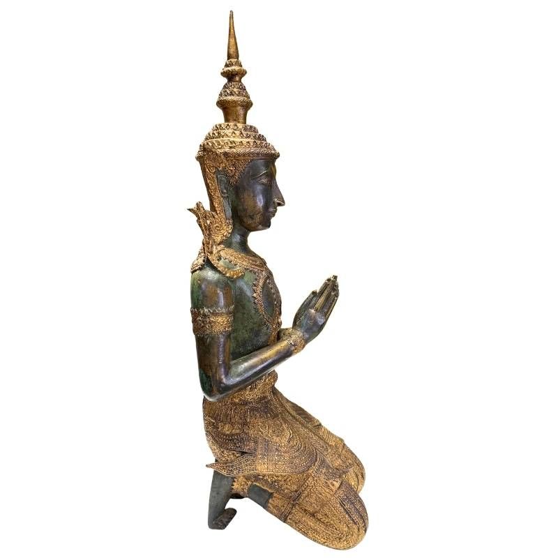 Authentisches Paar thailändischer Tempelwächter aus Bronze aus dem 19. Jahrhundert