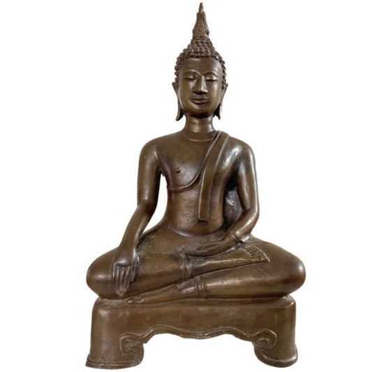 Thailändischer Bronze-Buddha in Bhumisparsha-Pose mit natürlicher Patina