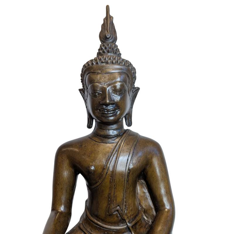 Mittelgroße thailändische Buddha-Statue aus Bronze, um 1900, in Bhumisparsha-Mudra.