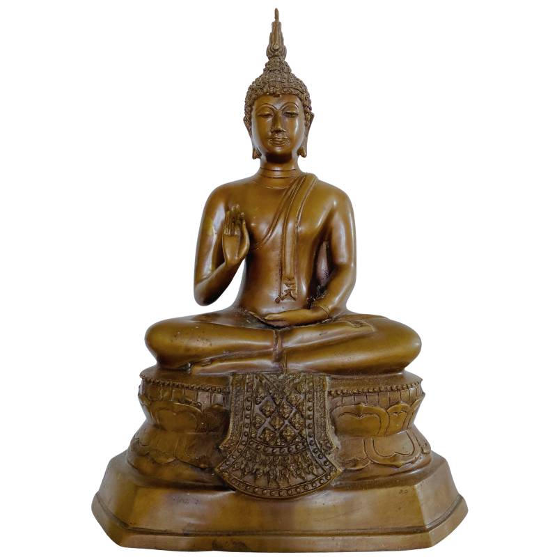 Thailändischer Buddha aus Bronze mit Patina und Goldresten