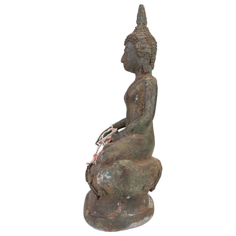 Handgefertigte thailändische Buddha-Bronzestatue mit Lotussockel