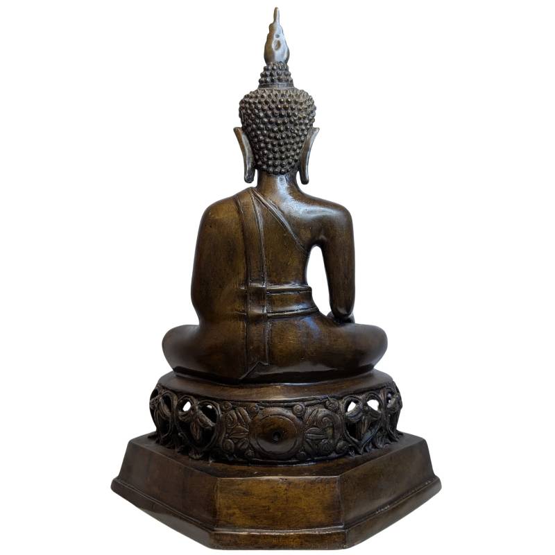 Thailändische Buddha-Bronzeskulptur aus dem späten 19. Jahrhundert in Bhumisparsha-Mudra