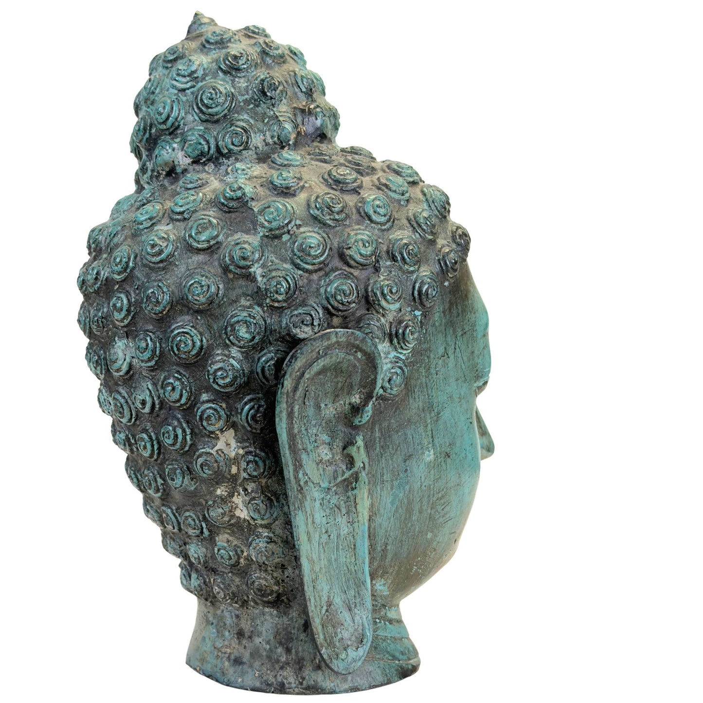 Thailändische Buddha-Skulptur mit türkisfarbener Grünspan-Patina