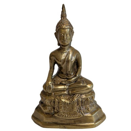 Antike thailändische Buddha-Statue in Bhumisparsha-Mudra aus feuervergoldeter Bronze