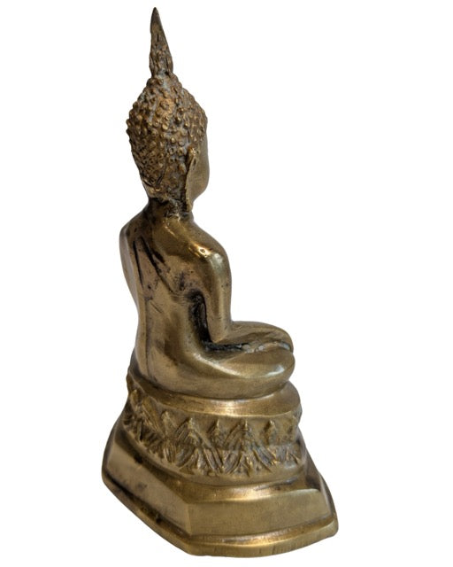 Thailändische Buddha-Statue aus feuervergoldeter Bronze, sitzend auf einem Lotusstuhl