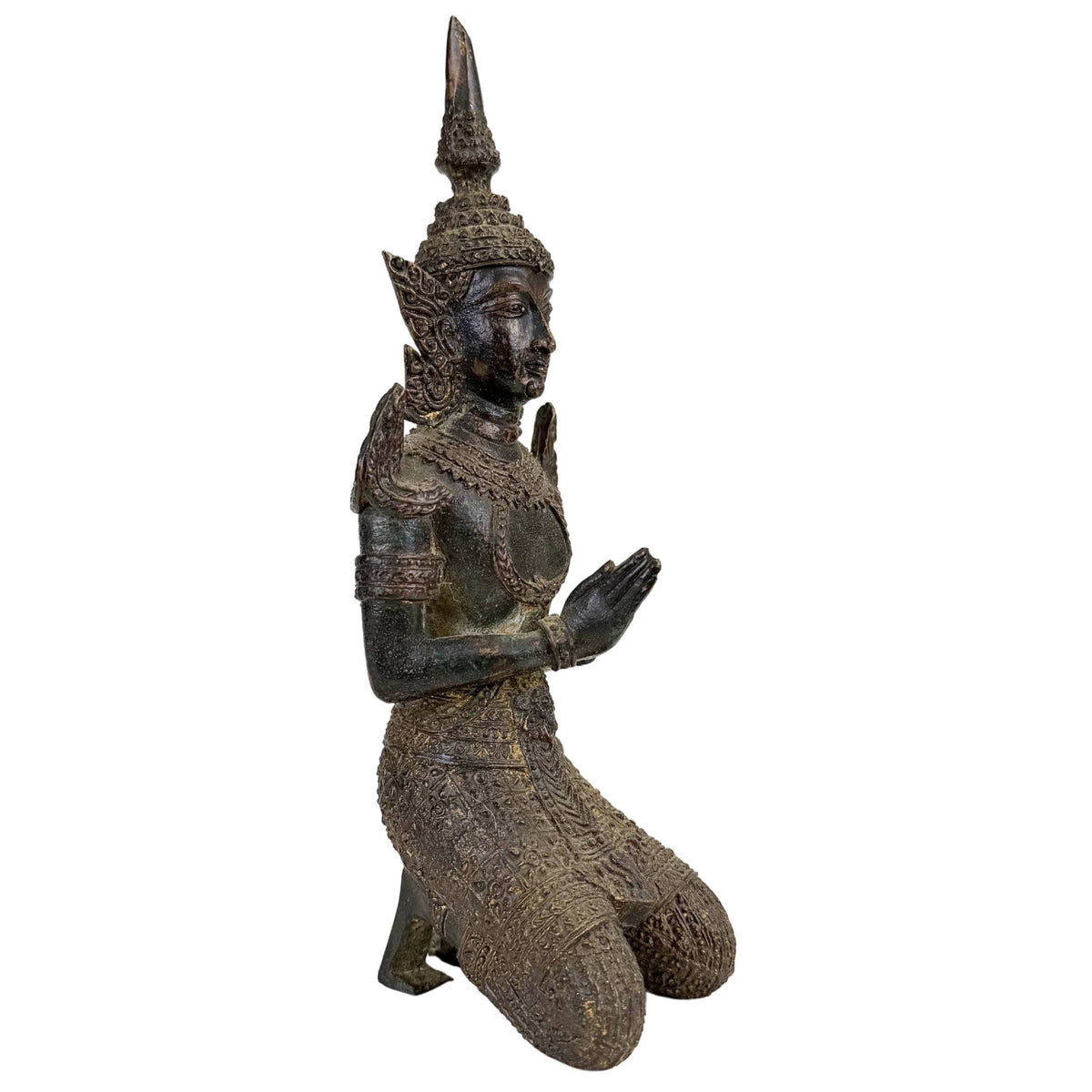 Thai buddhistischer Schutzengel kniend Bronze