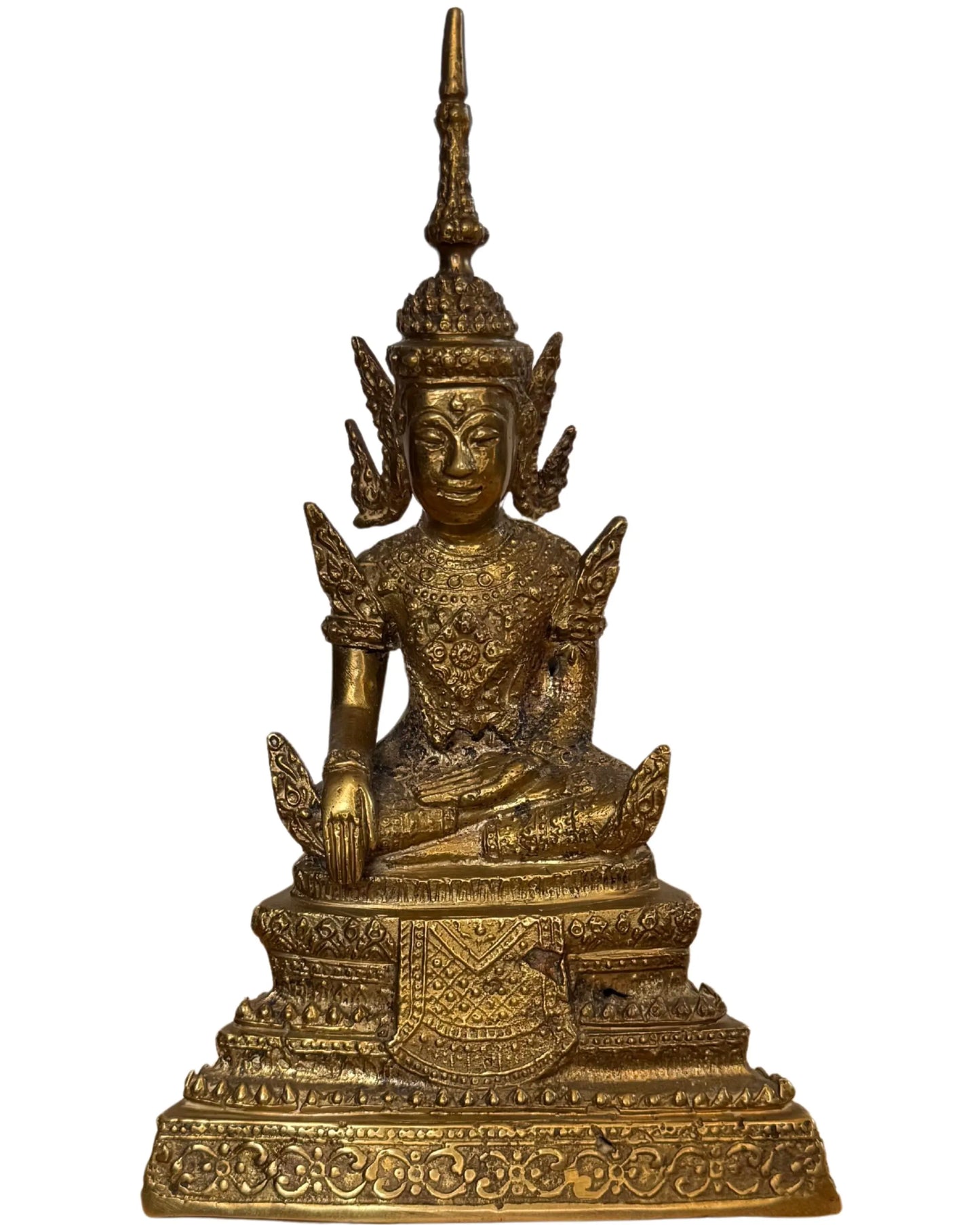 Thailändischer Bronze-Buddha Bhumisparsha Mudra im Rattanakosin-Stil mit Goldfinish