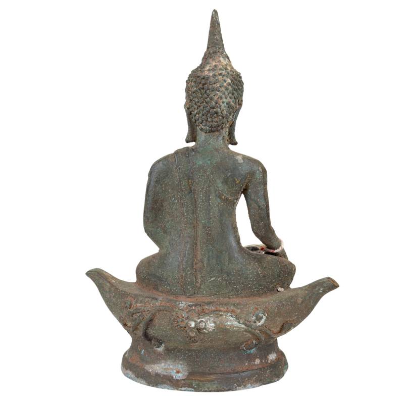 Thailändischer Buddha aus Bronze mit tiefroter und grüner Patina