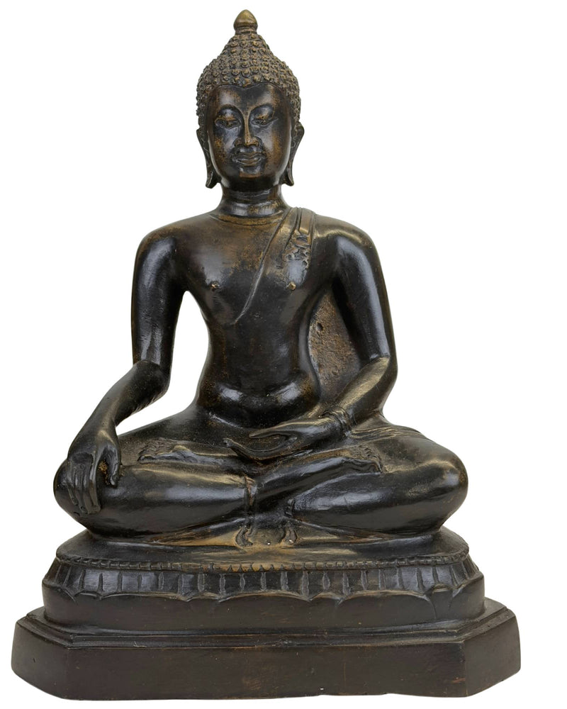 Thailändischer Bronze-Buddha in Bhumisparsha Mudra – Dunkle Patina - Thailändische Buddha Statue