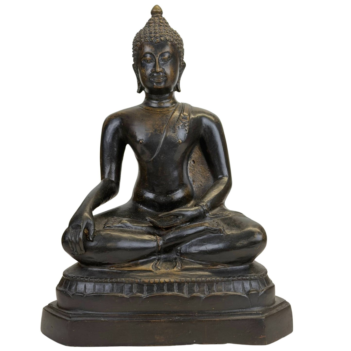 Thailändischer Bronze-Buddha mit dunkler Patina in Bhumisparsha-Mudra