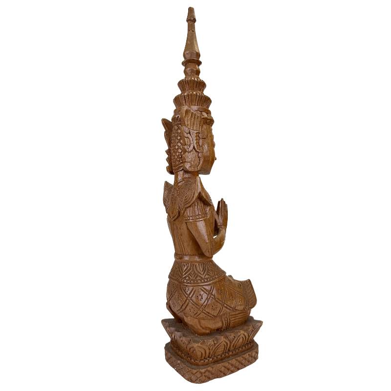 Thailändische Holzfigur Thepanom, kniend in andächtiger Haltung