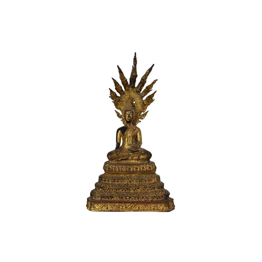 Thailändische Naga-Buddha-Tempelstatue aus vergoldeter Bronze