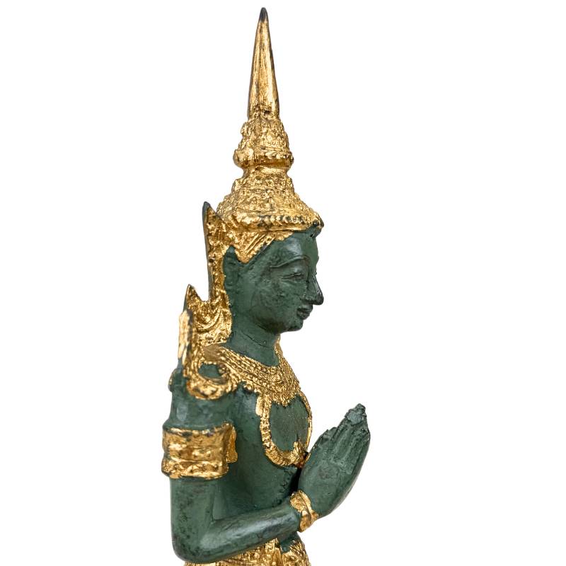 Thailändisches Tempelstatuen-Set, zweiteilig, mit goldenen und grünen Akzenten