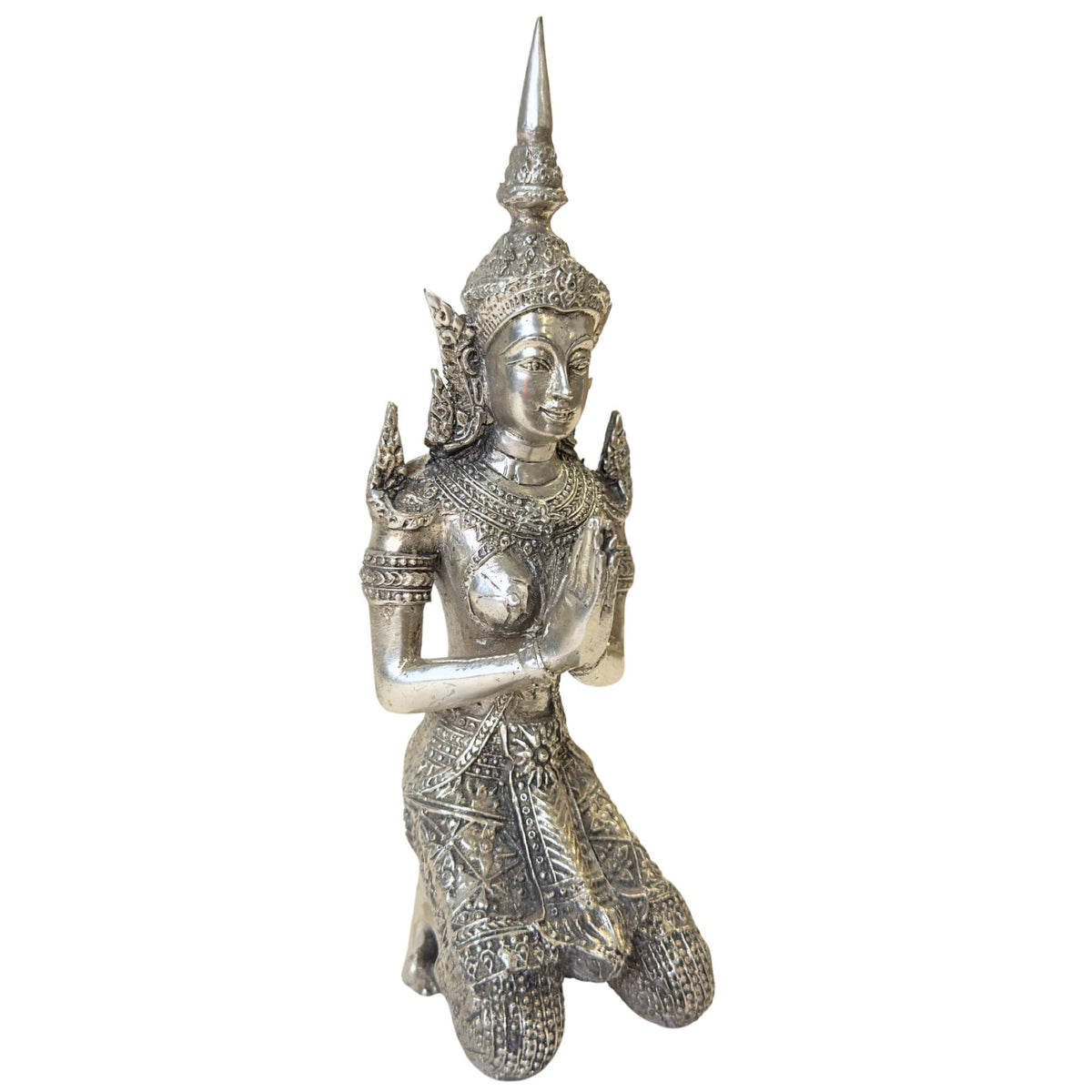 Set of two Thai temple earrings with silver antique‑look finish.