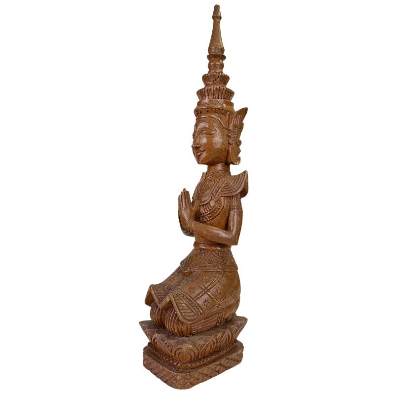 Thailändischer Tempelwächter, Holz, mit polychromen Resten