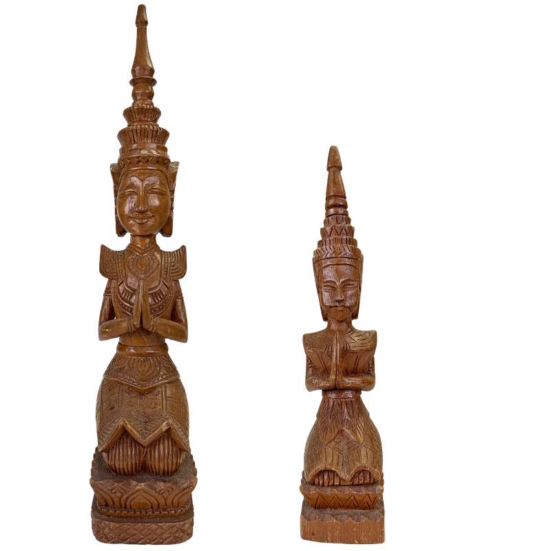 Thailändische Tempelwächterfiguren aus Thepanom, gefertigt aus antikem Holz mit originalen Details
