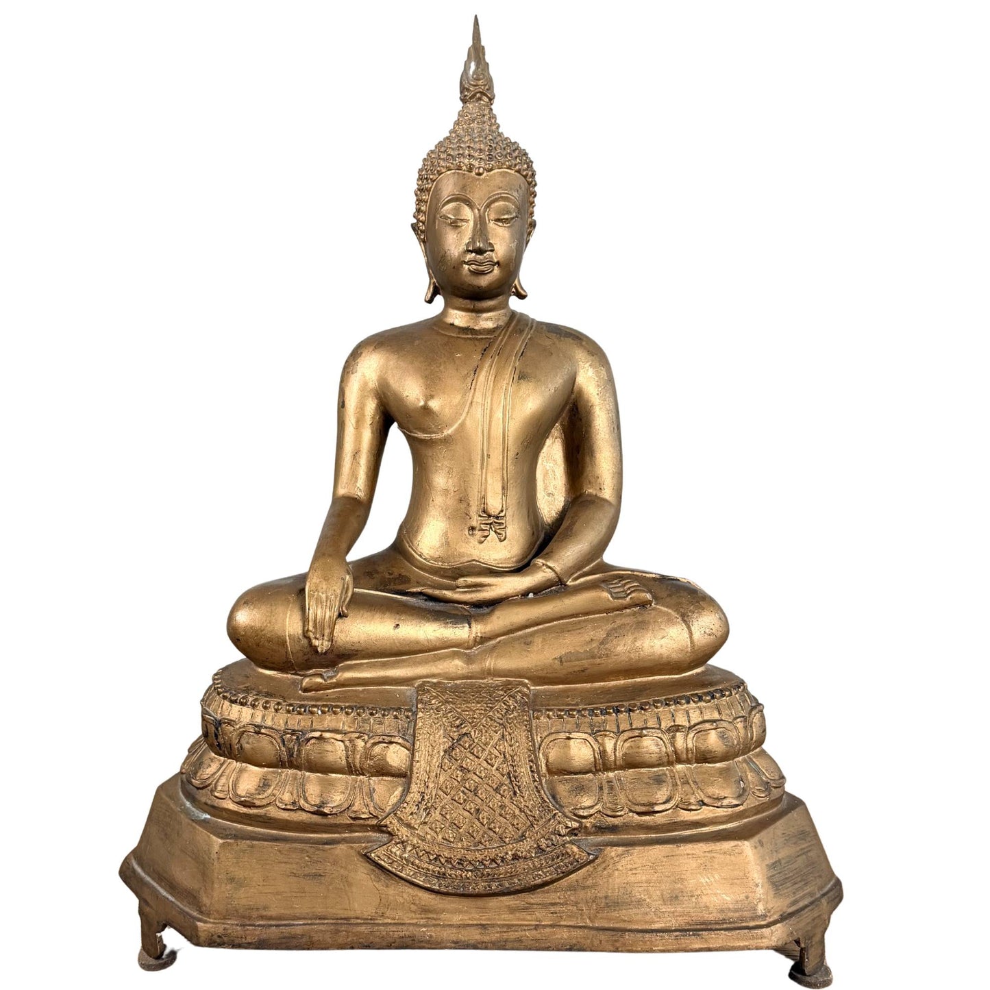 Vergoldeter Buddha aus thailändischer Bronze auf Lotussockel aus der ersten Hälfte des 20. Jahrhunderts