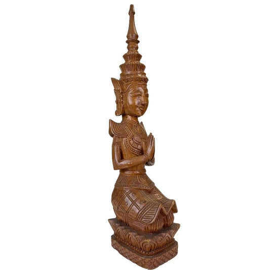 Thepanom-Holzstatue aus Thailand mit Resten der ursprünglichen Polychromie