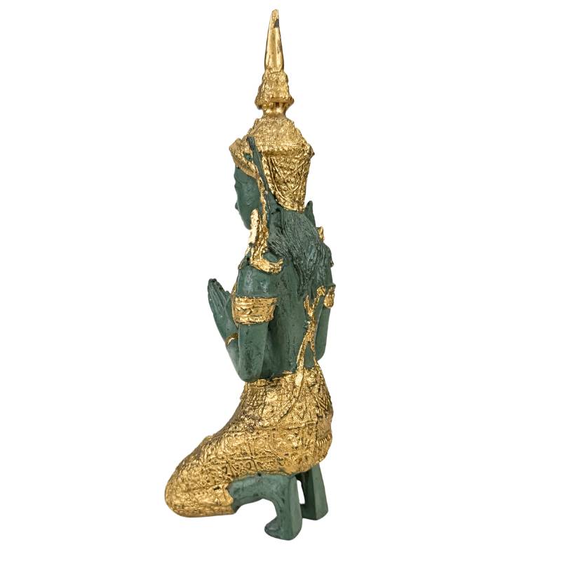 Thepanom Thailand Statuen-Set, grüne Patina mit goldenen Details