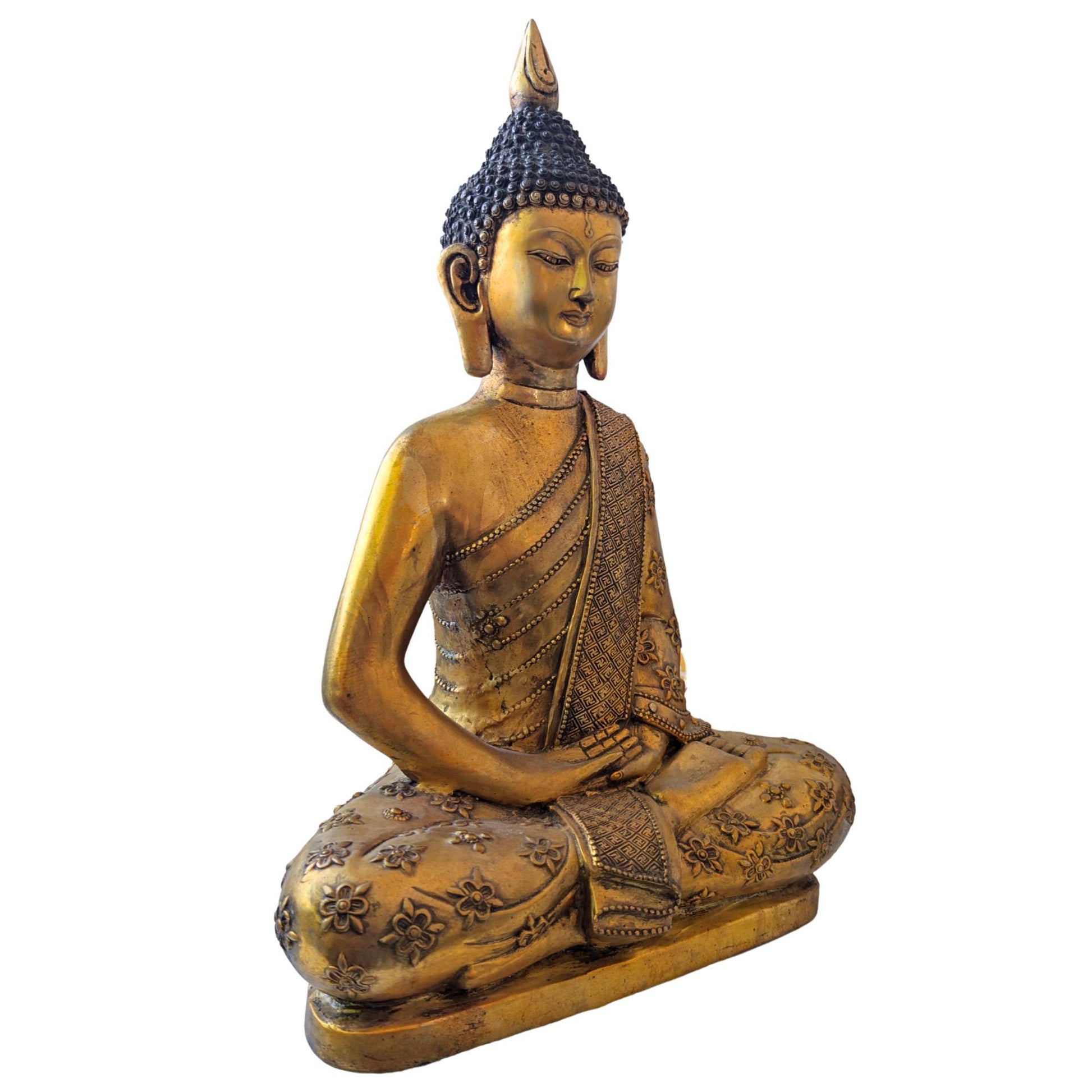 Große tibetische Buddha-Statue in Meditationspose (Dhyana Mudra) aus schwerer Bronzelegierung.