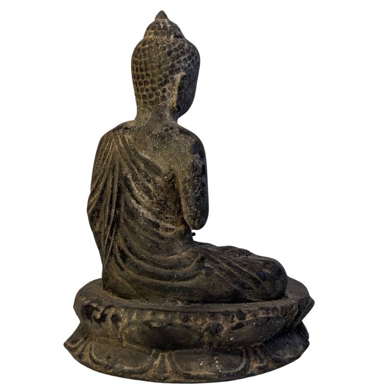 Tibetische Buddha-Statue aus Bronze auf einem Lotusthron mit natürlicher Alterung