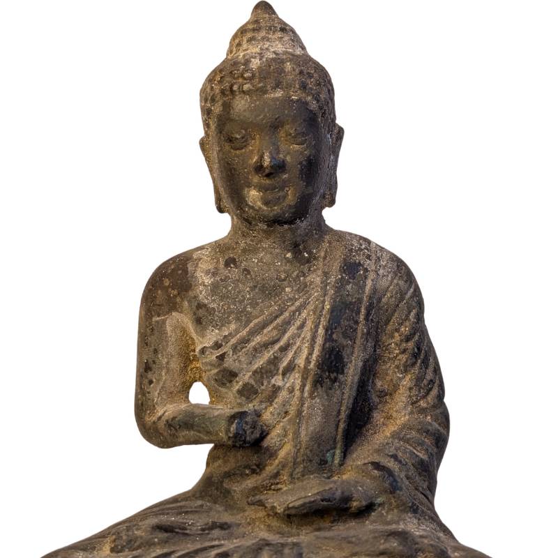 Tibetische Buddha-Statue aus Bronze mit tiefer natürlicher Patina
