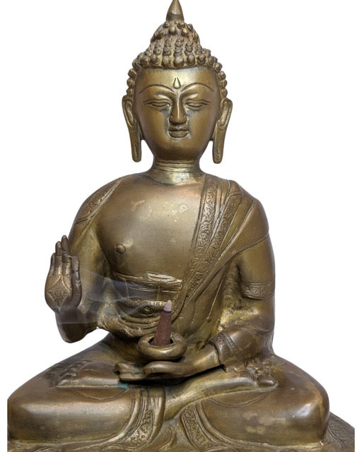 Antike tibetische Buddha-Statue aus feuervergoldeter Bronze