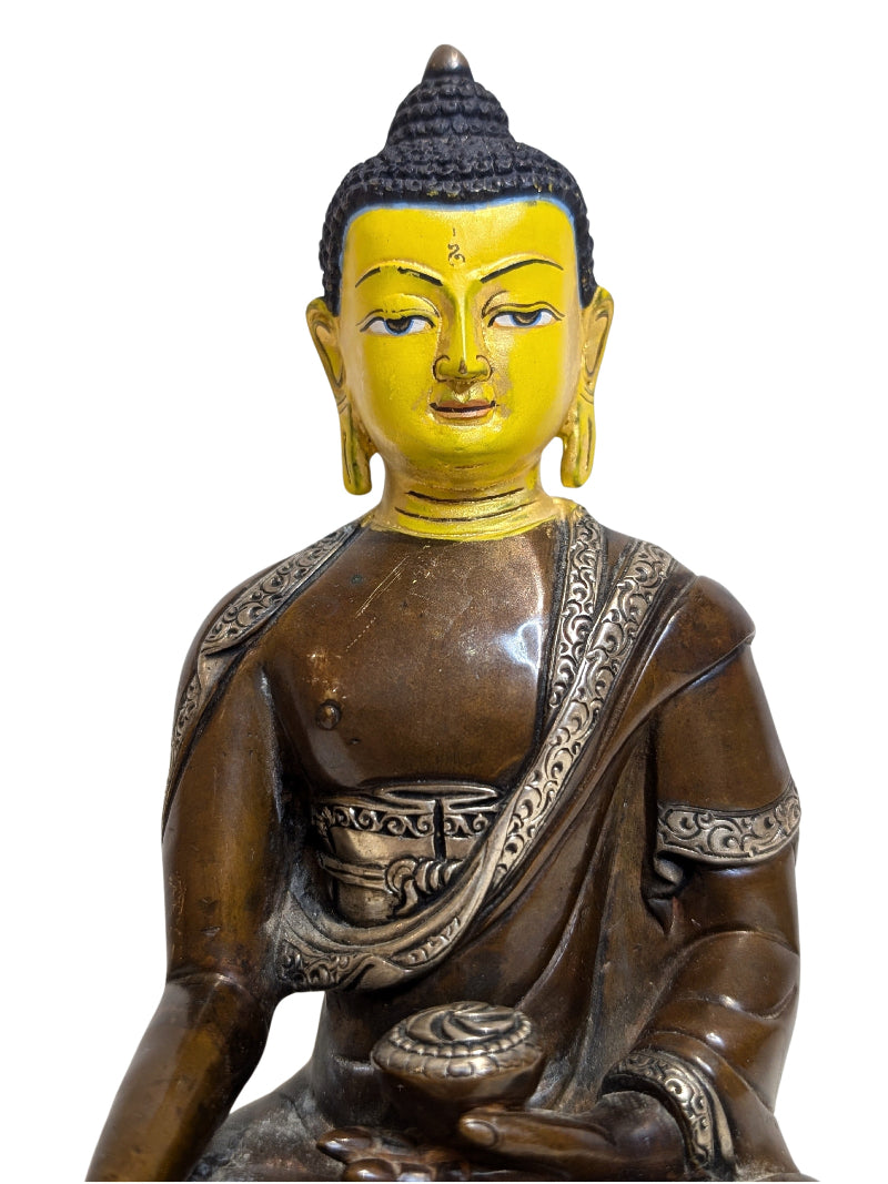 Tibetische Bronze-Buddha-Statue Bhaisajyaguru in Dhyana Mudra