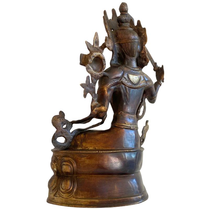 Tibetische Bronzestatue des Manjushri mit Vergoldungsresten