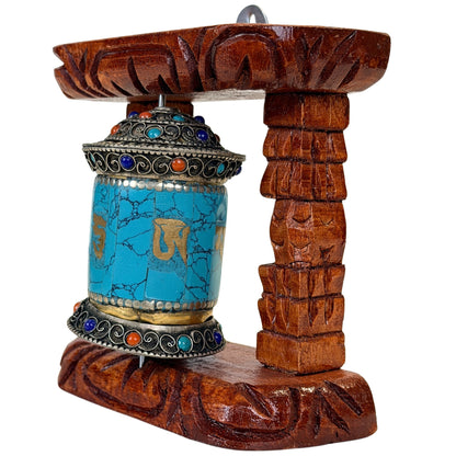 Vintage Tibetaans mani gebedswiel met turquoise decoratie