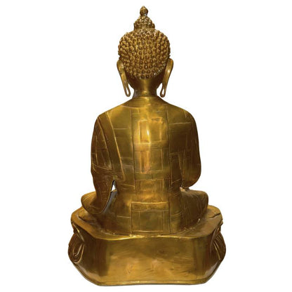 Tibetische Buddha-Statue mit handgegraviertem Kasaya-Gewand und spirituellem Reisfeldmuster