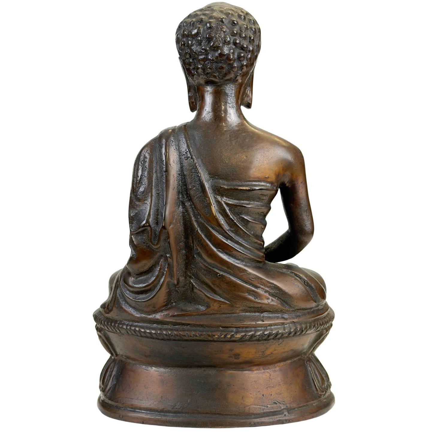 Buddha-Statue im tibetisch-nepalesischen Stil aus Bronze mit Stupa, sitzend auf einem reich verzierten Lotussockel