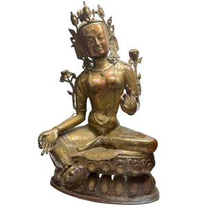 Antike tibetische Tara-Statue aus feuervergoldeter Bronze – Los 463