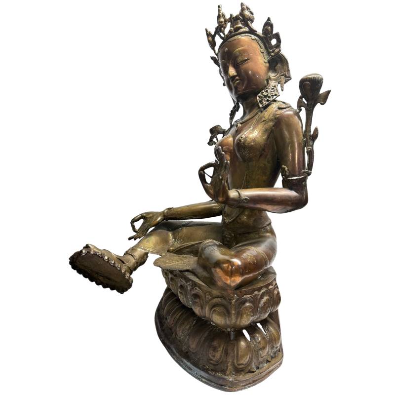 Tibetische Himalaya-Tara-Statue aus feuervergoldeter Bronze
