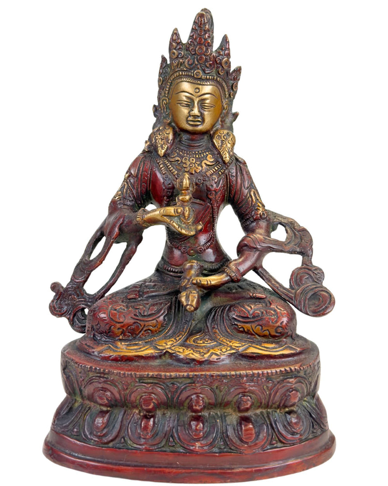 Tibetische Vajrasattva-Statue Bronze Himalaya Zweifarbige Patina 22 cm - Nepalesische Buddha-Figur