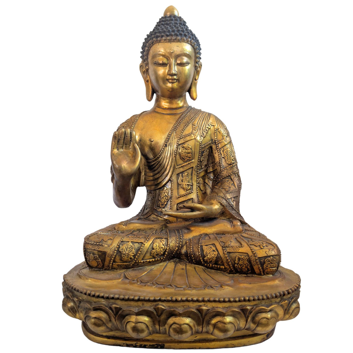 Tibetischer Buddha Vitarka Mudra feuervergoldetes Bronze 44 cm