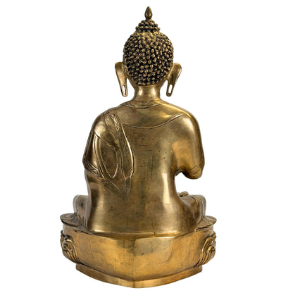 Rückansicht des tibetischen Shakyamuni Buddha und Lotusfuß