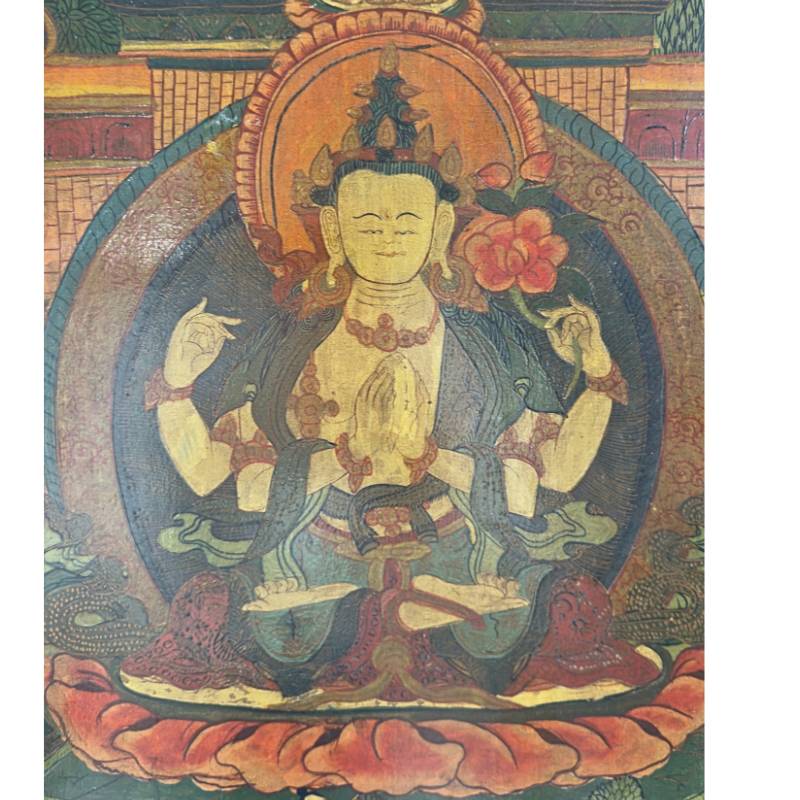 Handbemalte tibetische Thangka Chenrezig Bodhisattva Meditationskunst