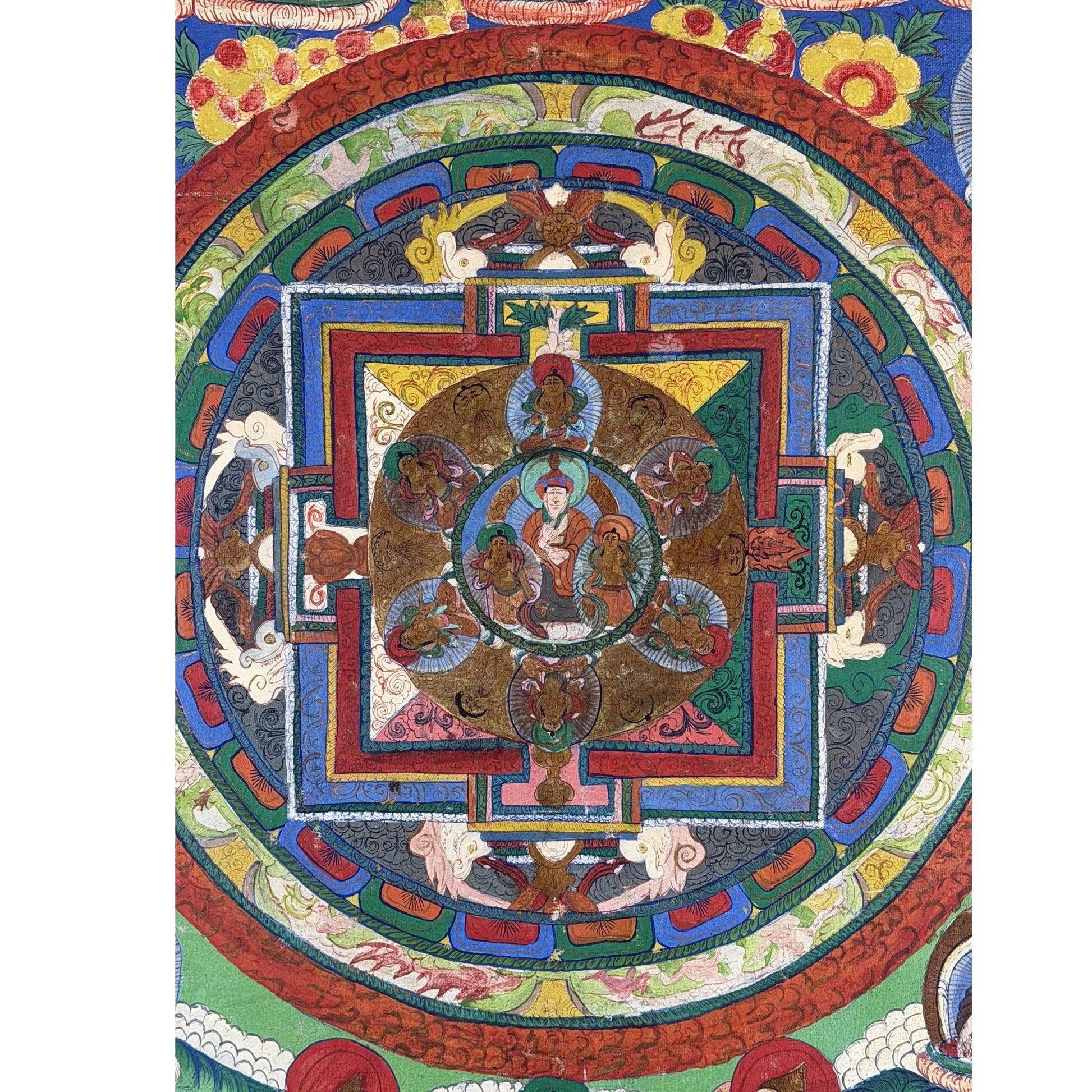 Tibetische Mandala-Thangka mit raffinierten Goldakzenten und traditioneller Komposition